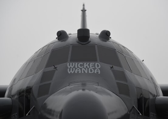 A dedication ceremony is held for the retired AC-130H Spectre, Wicked Wanda, at the Air Park, Hurlburt Field, Fla., Feb. 2, 2016. More than 400 people attended the dedication ceremonies for the AC-130H Spectre and MC-130P Combat Shadow to honor the legacy of these aircraft at the air park. As the aircraft retire, the Air Force and Air Force Special Operations Command modernize the fleet with the AC-130J Ghostrider and MC-130J Commando II.  (U.S. Air Force photo by Airman 1st Class Kai White)