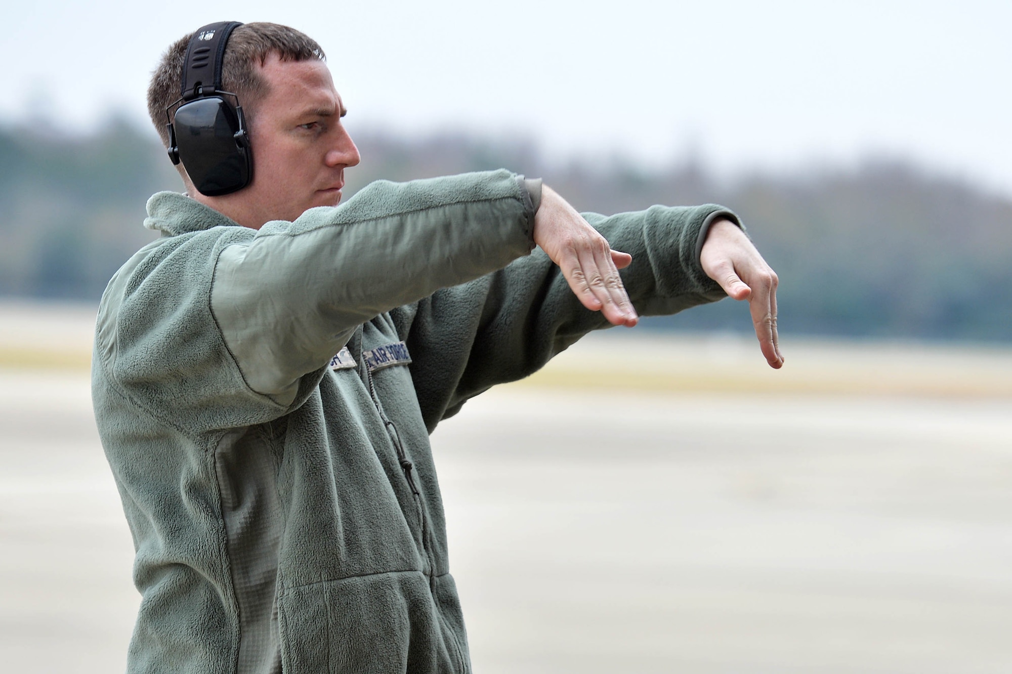 U.S. Air Force Staff Sgt. Joshua Tesch, Viper Demonstration Team tactical aircraft maintainer, initiates pre-flight checks during an aerial demonstration practice at Shaw Air Force Base, S.C., Jan. 27, 2016. The team consists of six members who dedicate their time to preparing and performing aerial demonstrations. (U.S. Air Force photo by Senior Airman Diana M. Cossaboom)