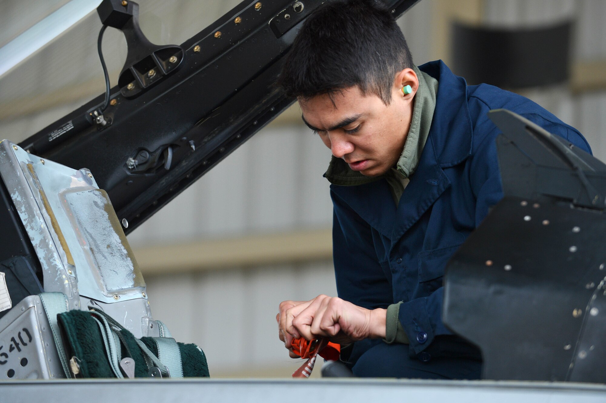 U.S Air Force Tech. Sgt. Brandon Klask, Viper Demonstration Team assistant team chief, prepares an F-16CM Fighting Falcon for a practice flight at Shaw Air Force Base, S.C., Jan. 27, 2016. Although Shaw AFB is home to the Viper Demo Team, they travel to many locations inside and outside of the United States to demonstrate the combat capabilities of the U.S. Air Force. (U.S. Air Force photo by Senior Airman Diana M. Cossaboom)