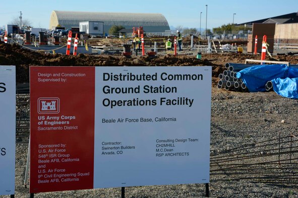 The 548th Intelligence, Surveillance, and Reconnaissance Group’s Distribution Common Ground System project site Jan. 27, 2016, at Beale Air Force Base, California. The DCGS will work in conjunction with other ISR assets to meet the demand high-altitude ISR. The facility is slated to be complete by the end of 2016. (U.S. Air Force photo by Sean Beermann)