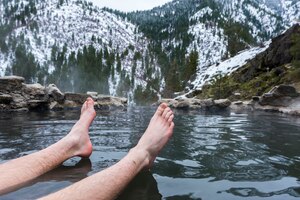 Steam rises off the water, Jan. 22, 2016, at Skinny Dipper Hot Springs, Idaho. These naturally warm pools of water occur when springs of water are heated by magma chambers close to the Earth’s surface. (U.S. Air Force photo by Airman 1st Class Connor J. Marth/RELEASED)