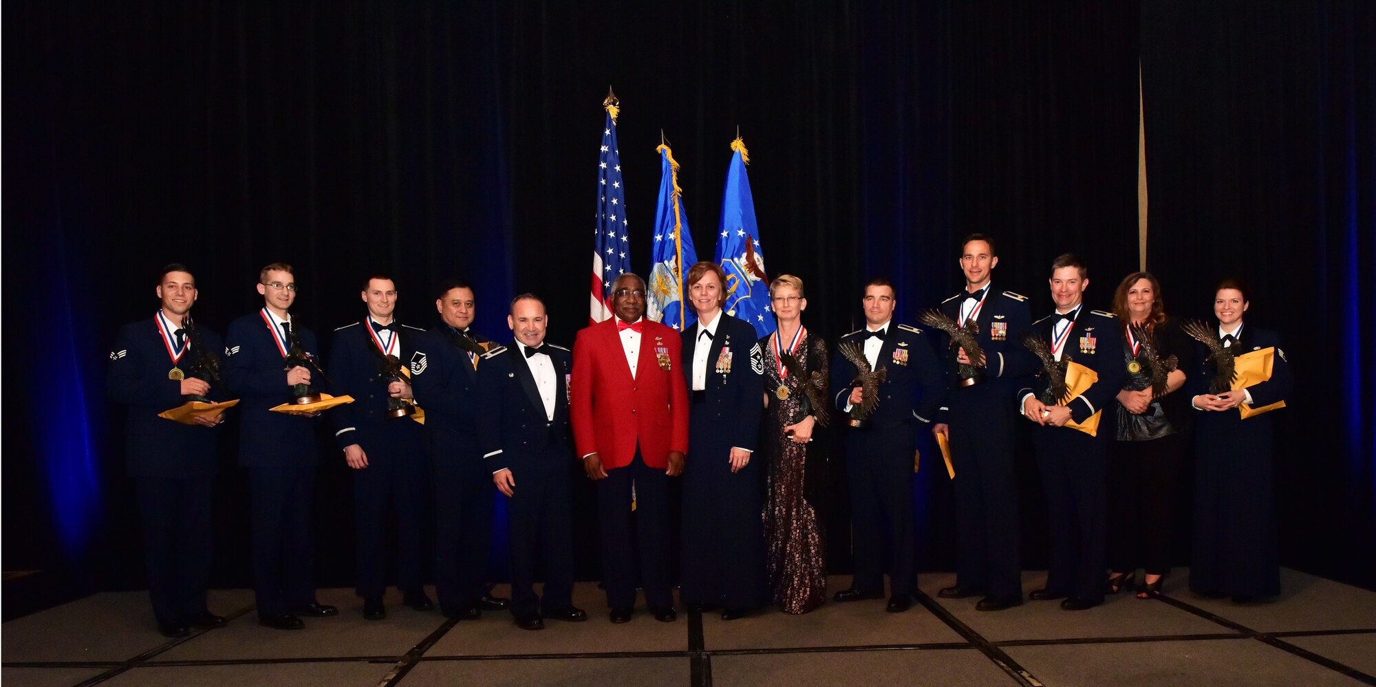 944th Fighter Wing Annual Award winners pose for a picture during the 2015 944th Annual Awards Banquet Jan. 30 at the Wigwam Resort. (U.S. Air Force photo/Tech. Sgt. Louis Vega Jr.)