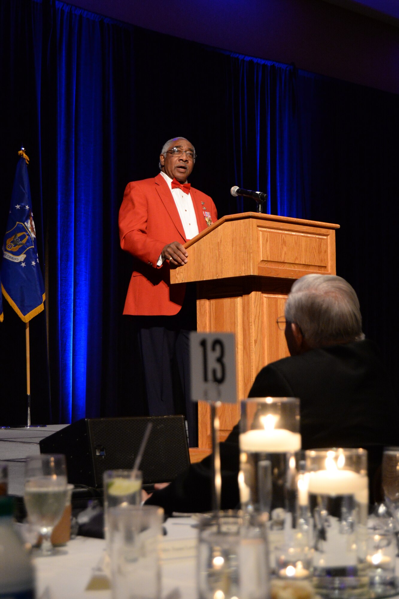 Col. (Retired) Richard Toliver, a “Second Generation” Tuskegee Airman provided the keynote speech for over 420 attendees during the 944th Fighter Wing Annual Awards Banquet on Jan. 30 at the Wigwam Resort. (U.S. Air Force photo/Staff Sgt. Nestor Cruz)