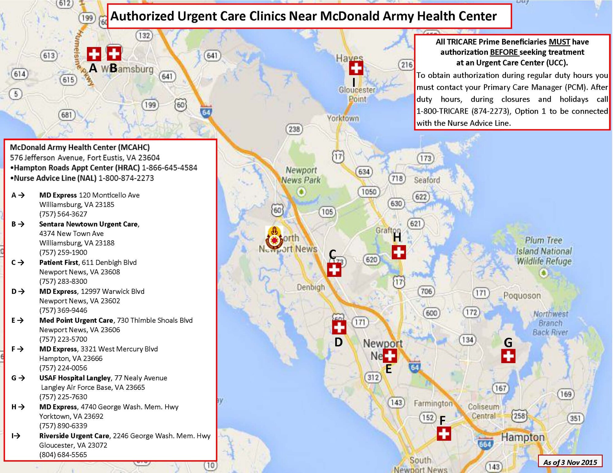 For TRICARE Prime beneficiaries assigned to MCAHC to receive care at an Urgent Care Center, an authorization number is required before proceeding to a UCC.  If you have any questions regarding seeking health care at a local UCC, please call McDonald’s staff members in the Managed Care Division at 314-7766 or 314-7748. (Courtesy Graphic)