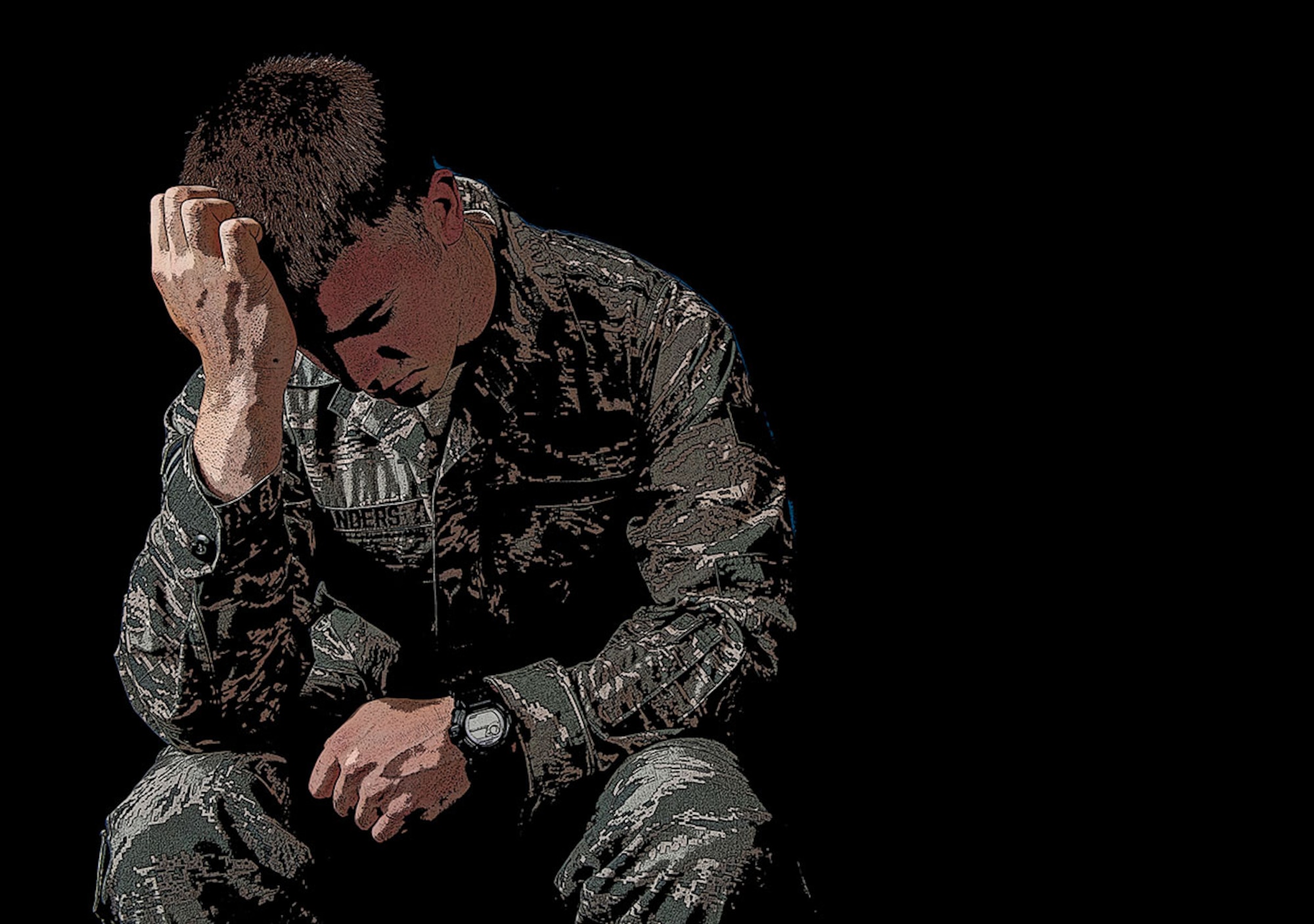 Servicemembers can experience PTSD even when they have not been in a combat situation.  Complex PTSD involves exposure to a trauma that is either repeated exposure or a trauma perpetrated against an individual by someone who is in a trusting or care-giving position.  (U.S. Air Force illustration by Alex Pena/Released)