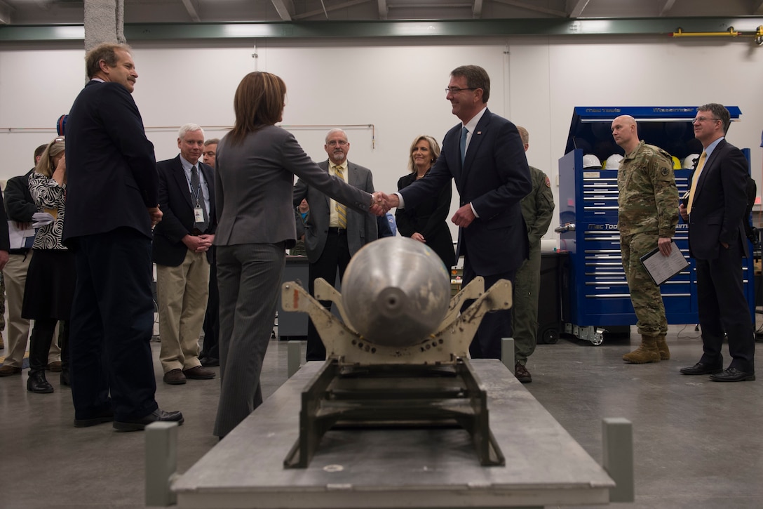 Defense Secretary Ash Carter receives a tour of the propulsion laboratory at Naval Air Weapons Station China Lake, Calif., Feb. 2, 2016. DoD photo by Navy Petty Officer 1st Class Tim D. Godbee