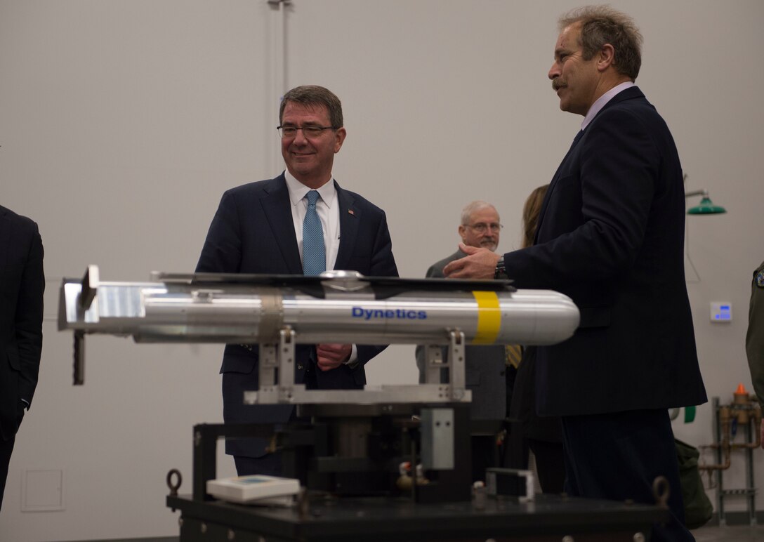 Defense Secretary Ash Carter receives a tour of the propulsion laboratory at Naval Air Weapons Station China Lake, Calif., Feb. 2, 2016. DoD photo by Navy Petty Officer 1st Class Tim D. Godbee