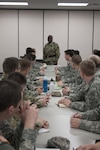 DLA Distribution commander Army Brig. Gen. Richard Dix discusses the importance of a five-year plan with Pennsylvania ROTC cadets from Penn State, Lock Haven, and Bucknell Universities