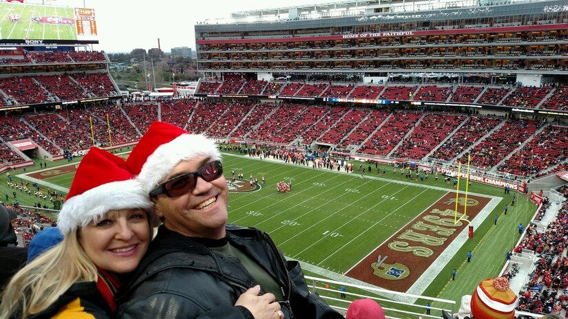 U.S. Army Reserve Sgt. 1st Class Brian Williams and his fiancée, Eileen Clemens, enjoy a game at Levi Stadium, Dec. 20, 2015. Crediting military training and vigilance, Williams reported a man acting suspiciously taking pictures of the stadium (home of Super Bowl 50) with what appeared to be a small camera and some sort of transmission device. Stadium authorities detained the man and confirmed Williams’ suspicions, stating the FBI and Homeland Security officials were holding the man for further questioning. (Photo courtesy of Sgt. 1st Class Brian Williams)