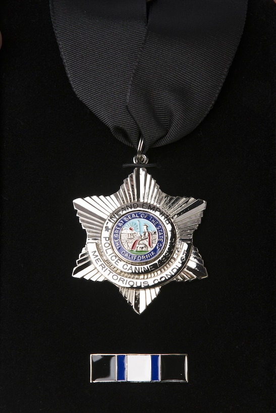 MCLB Barstow's K-9 Unit received the Meritorious Conduct Medal from the Inland Empire K-9 Association for its assistance for the Dec. 9 terrorist shooting in San Bernardino.