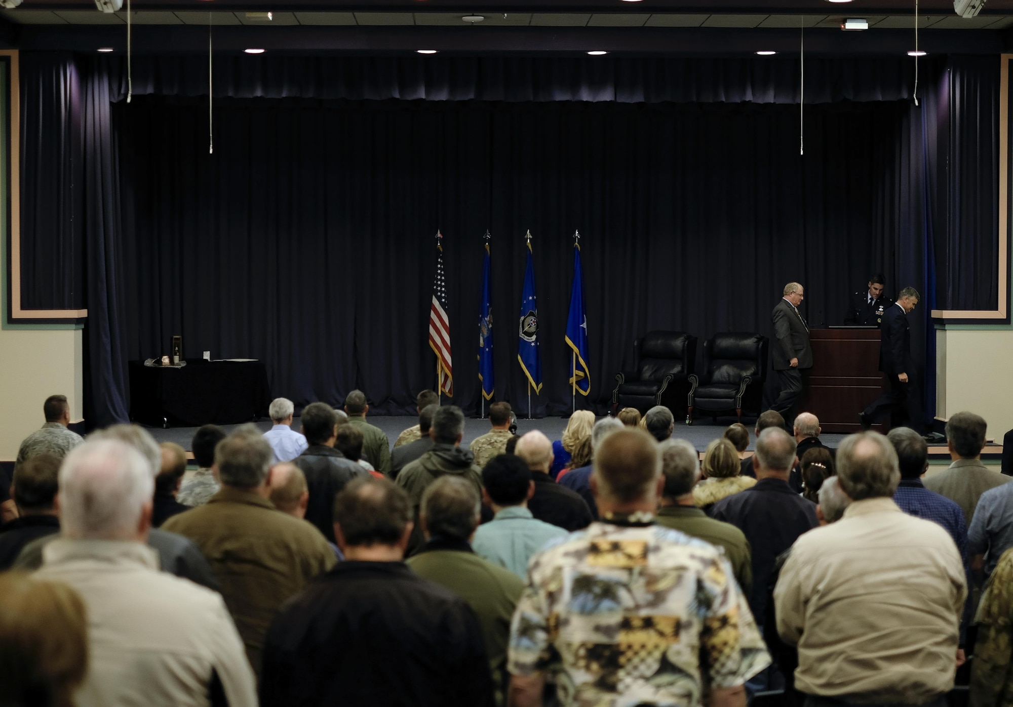 John Townsend, deputy division chief of special operations forces mobility with Air Force Special Operations Command, retired at the King Auditorium on Hurlburt Field, Fla., Jan. 22, 2016. Townsend spent 42 years as both a civilian and an officer in AFSOC. He was one of the navigators that participated in Operation Eagle Claw in 1980.