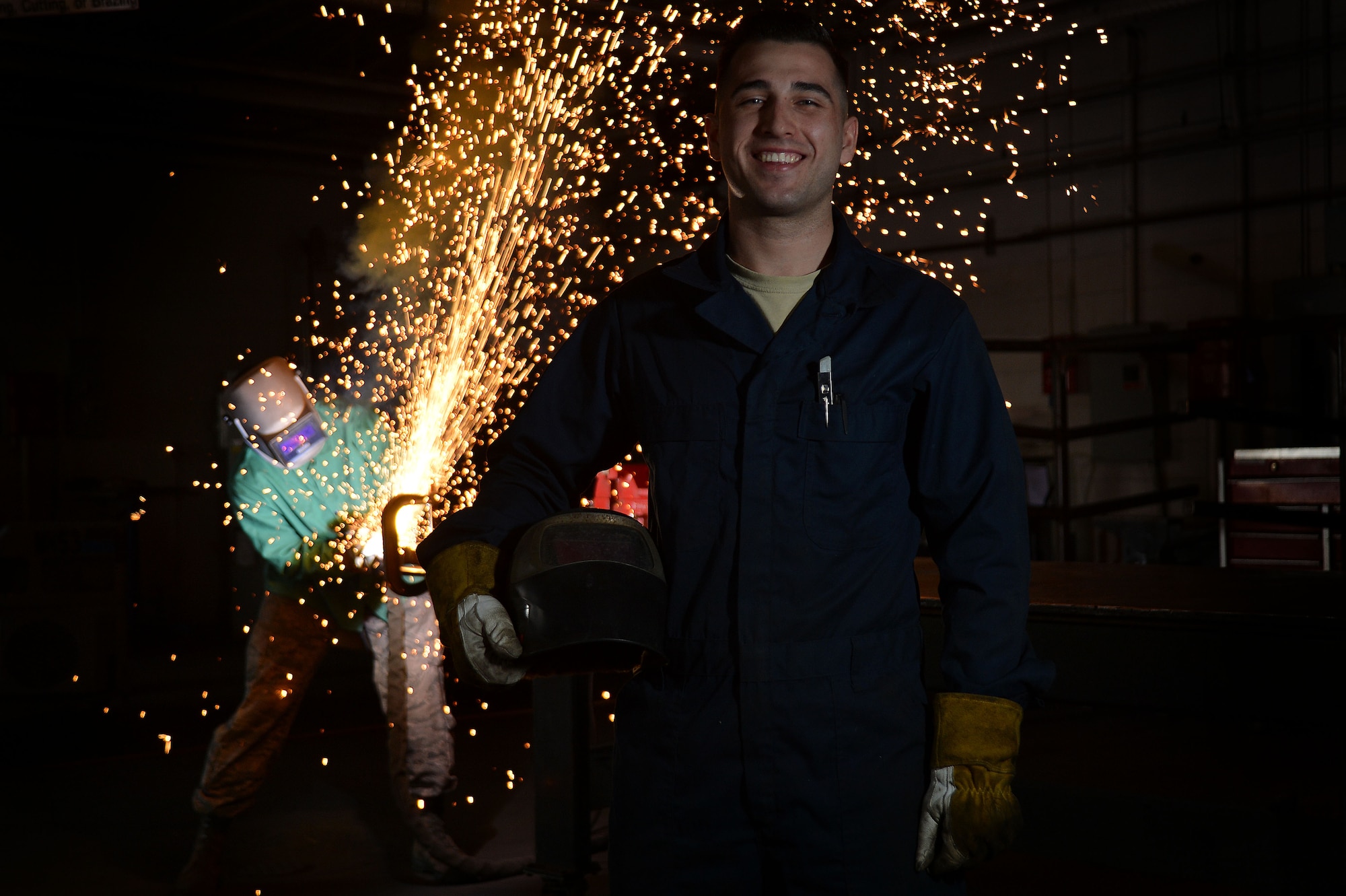 U.S. Air Force Senior Airman John Abbott, 20th Equipment Maintenance Squadron metals technology journeyman, stands in the metals technology shop at Shaw Air Force Base, S.C., Feb. 2, 2016. Abbott has been in the Air Force for just over four years providing the base with welding, grinding, and other metal alteration services. (U.S. Air Force photo by Senior Airman Michael Cossaboom)