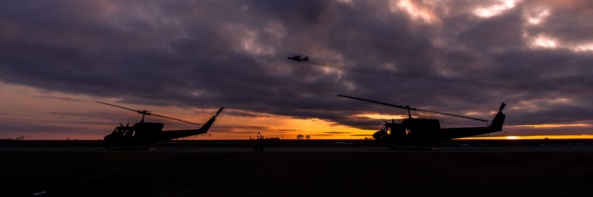 UH-1N Iroquois from the 54th Helicopter Squadron sit on the helicopter pad at Minot Air Force Base, N.D., Feb. 2, 2016. Within Air Force Global Strike Command, the UH-1N supports the 90th Missile Wing, F.E. Warren AFB, W.Y., the 341st Missile Wing, Malmstrom AFB, M.T. and the 91st Missile Wing, Minot AFB, N.D. (U.S. Air Force photo/Airman 1st Class J.T. Armstrong)
