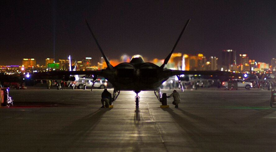 A Tyndall F-22 Raptor is ready to taxi and take off during Red Flag 16-1, Jan. 26 at Nellis Air Force Base, Nev. Tyndall’s F-22 Raptors bring a lot to the exercise as the jet’s stealth capabilities, advanced avionics, communication and sensory capabilities help augment the capabilities of the other aircraft. (U.S. Air Force photo by Senior Airman Alex Fox Echols III/Released) 