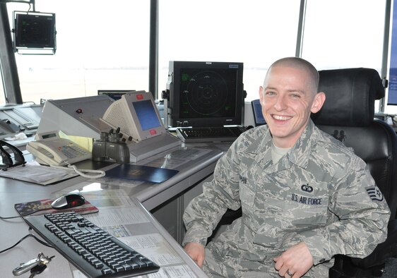 Staff Sgt. Bryan Inman, an air traffic controller with the 88th Operations Support Squadron, says he’s grateful for the leadership support that’s been given to him and his family through some trying times of late. (U.S. Air Force photo/Bryan Ripple.)