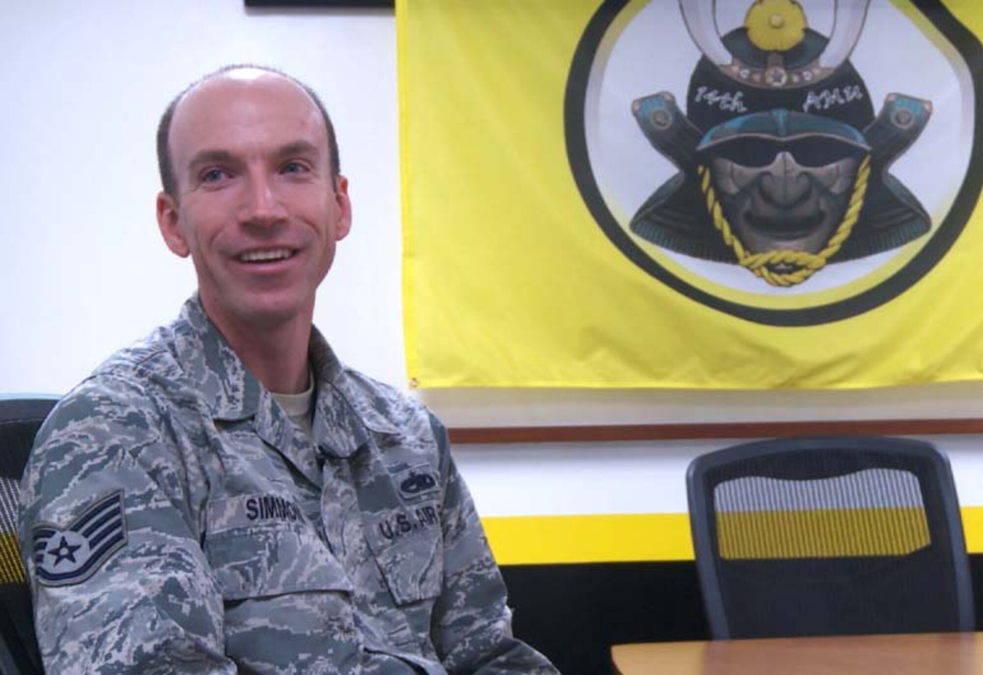 U.S. Air Force Staff Sgt. Jesse Simmons, a specialist expediter with the 35th Aircraft Maintenance Squadron, poses for a Wild Weasel of the Week portrait at Misawa Air Base, Japan, Feb. 2, 2016. Simmons manages the workflow of three different F-16 Fighting Falcon maintenance Air Force specialty codes to support flying operations. Simmons hails from Smith Mountain Lake, Virginia. (U.S. Air Force photo by Senior Airman Jarrod Vickers)