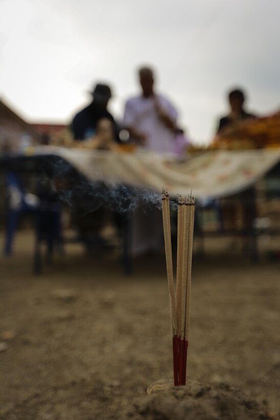 Samai Tanapai Bul blesses a construction site during a Pillar Raising Ceremony as part exercise
Cobra Gold 2016 in Wuat Ban Mak, Saraburi, Thailand, Jan. 25, 2016.  Cobra Gold 2016, in its 35th iteration, includes a specific focus on humanitarian civic action, community engagement, and medical activities conducted during the exercise to support the needs and humanitarian interests of civilian populations around the region. 