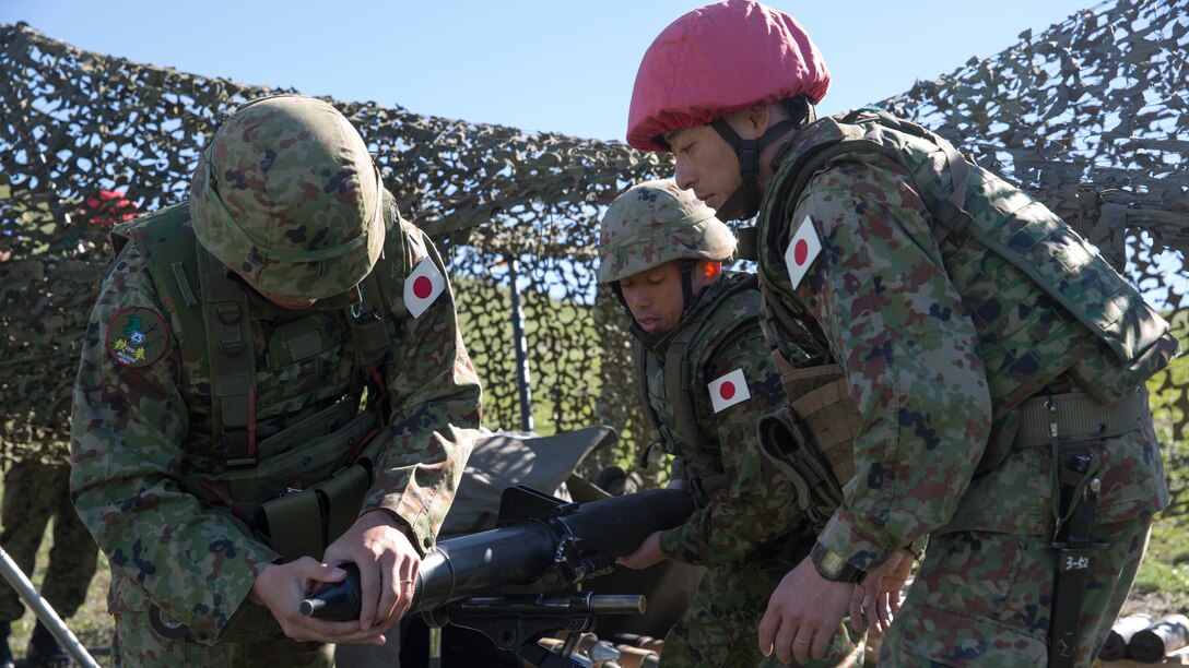 A Japan Ground Self-Defense Force mortar team demonstrates misfire procedures during an Exercise Iron Fist 2016 training event, aboard Marine Corps Base Camp Pendleton, Calif., Feb. 1, 2016. Exercise Iron Fist is an annual bilateral training exercise where U.S. and Japanese service members train together and share one another’s skills and tactics to improve their combined operational capabilities. 
