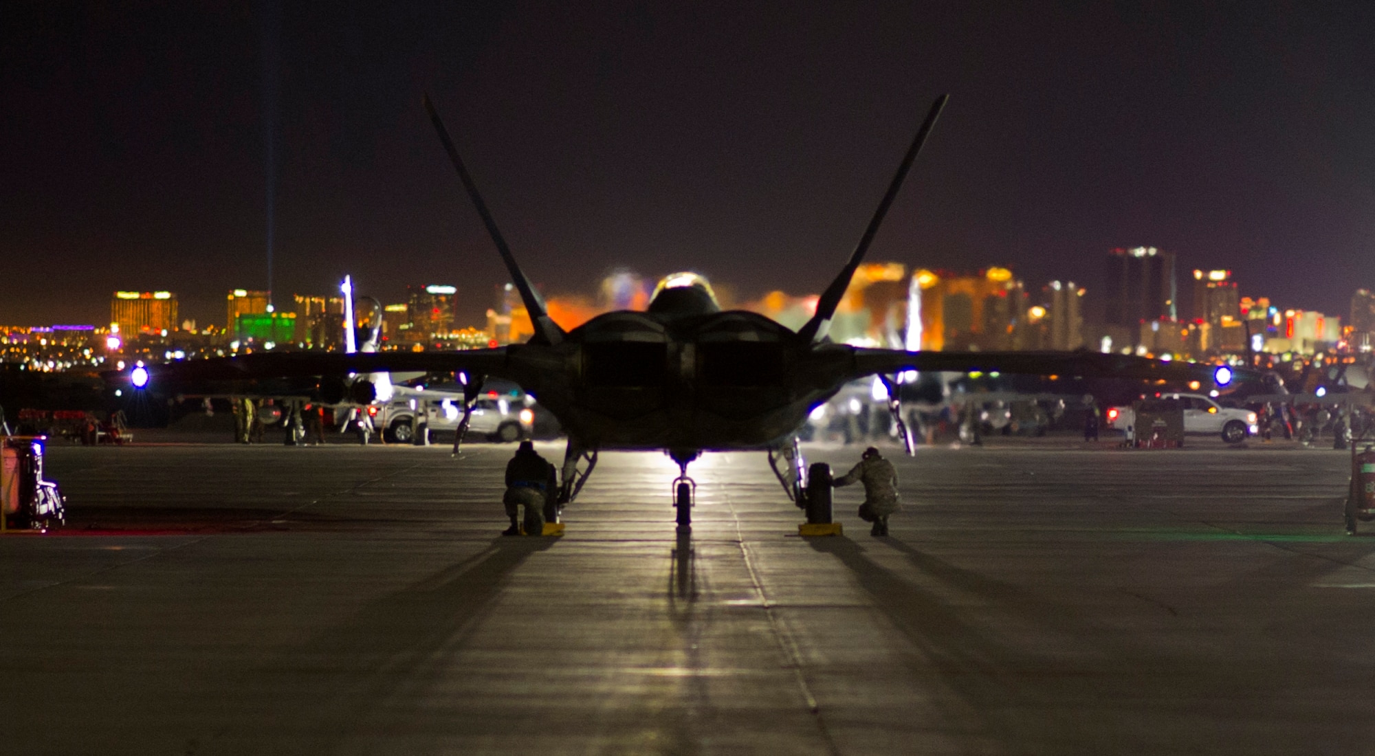 An F-22 Raptor from Tyndall Air Force Base, Fla., is ready to taxi and take off during Red Flag 16-1, Jan. 26, 2016, at Nellis AFB, Nev. Tyndall’s F-22s brought a lot to the exercise as the jet’s stealth capabilities, advanced avionics, communication and sensory capabilities help augment the capabilities of the other aircraft. (U.S. Air Force photo/Senior Airman Alex Fox Echols III)