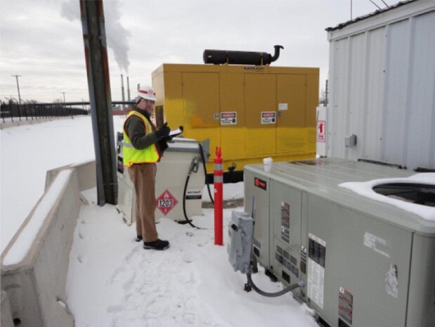 An Energy Engineering Analysis Program engineer performs an energy audit at the U.S. Army Corps of Engineers' Chicago District's Electic Barriers, a unique USACE facility with process-related energy consumption. The Electric Barriers are operated to deter the inter-basin establishment of Asian carp and other fish through an electric field in the water via the Chicago Sanitary and Ship Canal.  