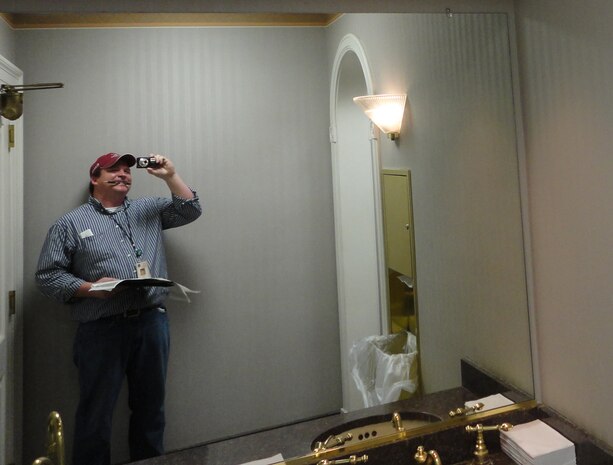 Lighting and HVAC data gathering during an energy audit at Mississippi River Commission office in Vicksburg, Mississippi.