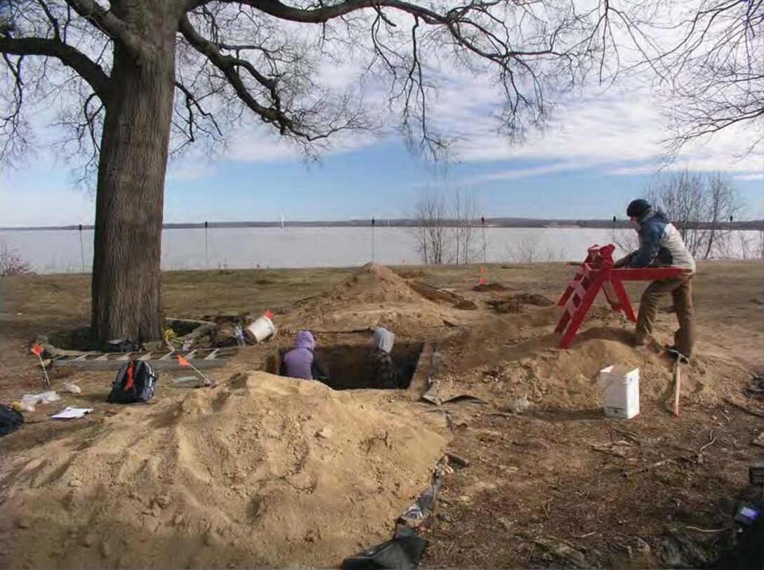 Marine Corps Base Quantico archaeologist Catherine Roberts supervises excavation at Shipping Point Battery I.