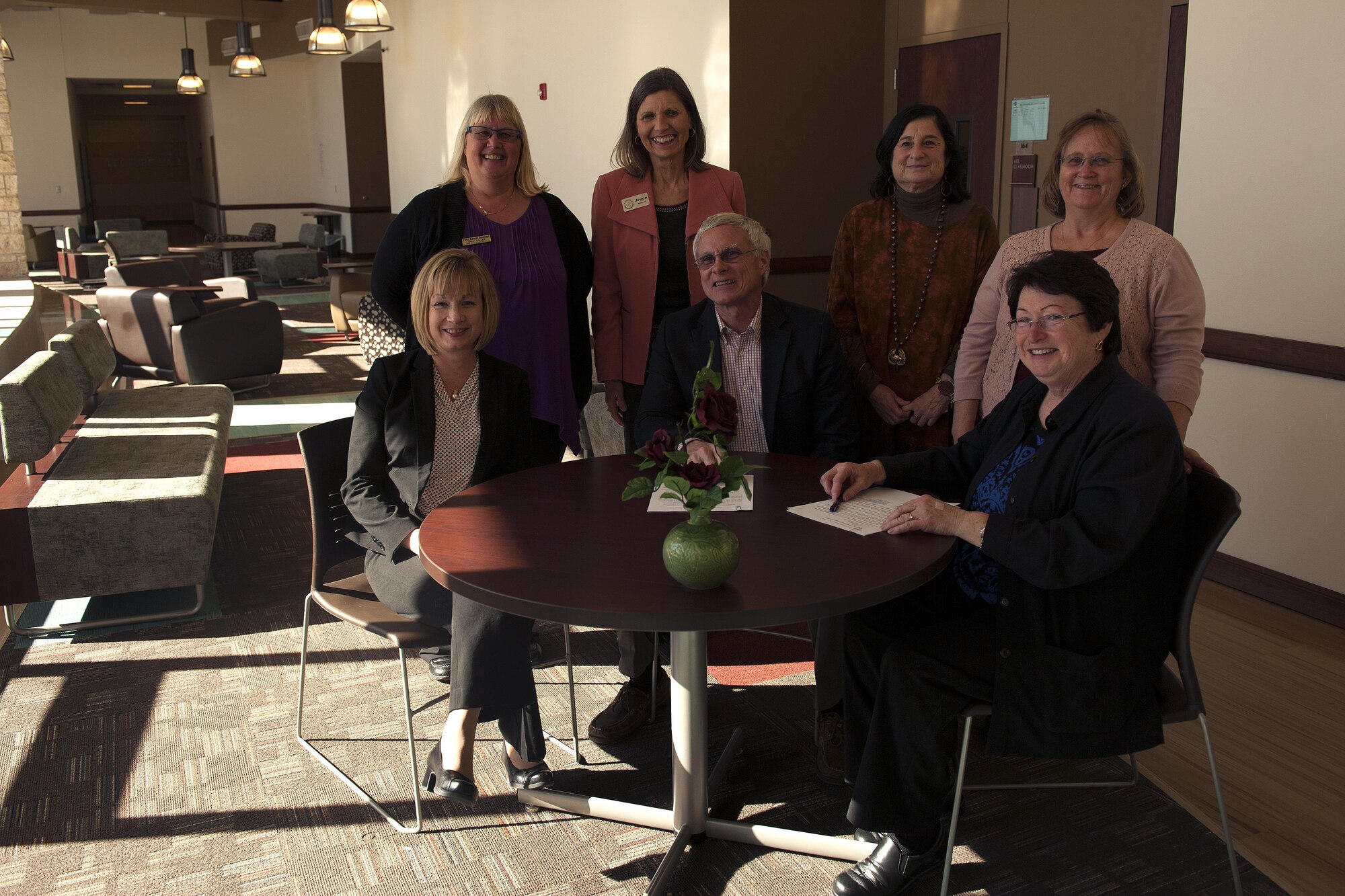 Goodfellow Air Force Base, Concho Valley Workforce Development Board and Howard College members came together to sign a Memorandum of Understanding at Howard College, San Angelo, Texas, Feb. 2, 2016. Howard College will assist providing academic coaching services to CVWDB and Goodfellow Airman and Family Services Flight providers and employees. (U.S. Air Force photo by Airman 1st Class Caelynn Ferguson/Released)

