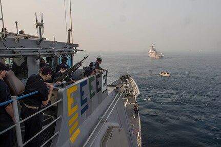 VISAKHAPATNAM, India (Feb. 4, 2016) The Ticonderoga-class guided-missile cruiser USS Antietam (CG 54) anchors next to the the Arleigh Burke-class guided-missile destroyer USS McCampbell (DDG 85) during India’s International Fleet Review (IFR) 2016. IFR 2016 is an international military exercise hosted by the Indian Navy to help enhance mutual trust and confidence with navies from around the world. Antietam and McCampbell, forward deployed to Yokosuka, Japan, are on patrol in the 7th Fleet area of operations in support of security and stability in the Indo-Asia-Pacific. 