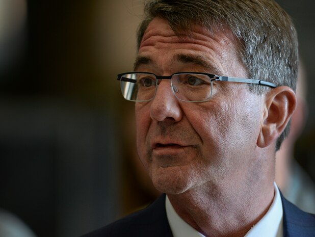 Defense Secretary Ash Carter speaks with Airmen in the 823rd Maintenance Squadron hangar at Nellis Air Force Base, Nev., Feb. 4, 2016. Carter said the men and women of the Air Force -- like the ones he visited at the 66th Rescue Squadron and 823rd MXS -- will be the keys to the direction the Defense Department plans to take the service in the future. (U.S. Air Force photo by Airman 1st Class Kevin J. Tanenbaum)