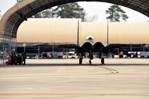 An F-15E Strike Eagle assigned to the 336th Fighter Squadron prepares to taxi to the runway during exercise Coronet Warrior 16-01, Feb. 2, 2016, at Seymour Johnson Air Force Base, North Carolina. Airmen prepped and launched jets while donning mission oriented protective posture gear to show proficiency for chemical warfare in any environment. (U.S. Air Force photo/Airman Shawna L. Keyes)
