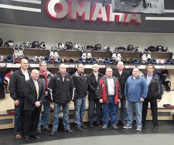 Mr. Michael Kemp (front left), University of Nebraska Omaha (UNO) Associate Athletic Director, poses for a photo with U.S. Strategic Command (USSTRATCOM) Fellows during a tour of UNOâ€™s Baxter Arena, Omaha, Neb., Feb. 4, 2016. During the visit, Kemp and the Fellows also discussed program management, problem solving, and cross-organizational collaboration. The 13-week USSTRATCOM Strategic Leadership Fellows Program kicked-off on January 23, 2016, and brings 10 civilian employees together with national security and defense experts from the University of Nebraska for a classroom-based, hands-on learning opportunity that will provide graduate-level leadership development. One of nine DoD unified combatant commands, USSTRATCOM has global strategic missions, assigned through the Unified Command Plan, which include strategic deterrence; space operations; cyberspace operations; joint electronic warfare; global strike; missile defense; intelligence, surveillance and reconnaissance; combating weapons of mass destruction; and analysis and targeting. (USSTRATCOM photo by Don Duralia)