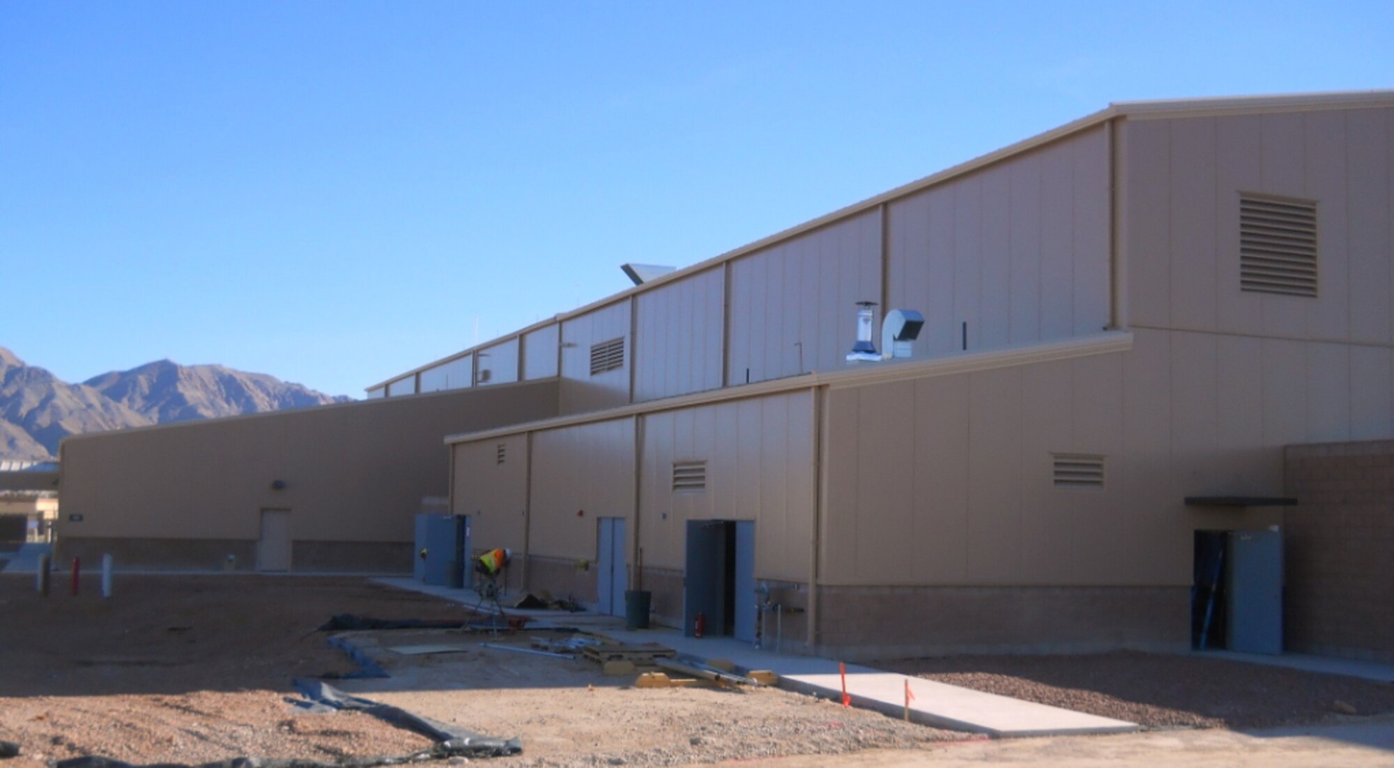 This fuel cell hangar at Nellis Air Force Base, Nevada, serve the F-35 Lightning II fleet. (U.S. Air Force Photo)