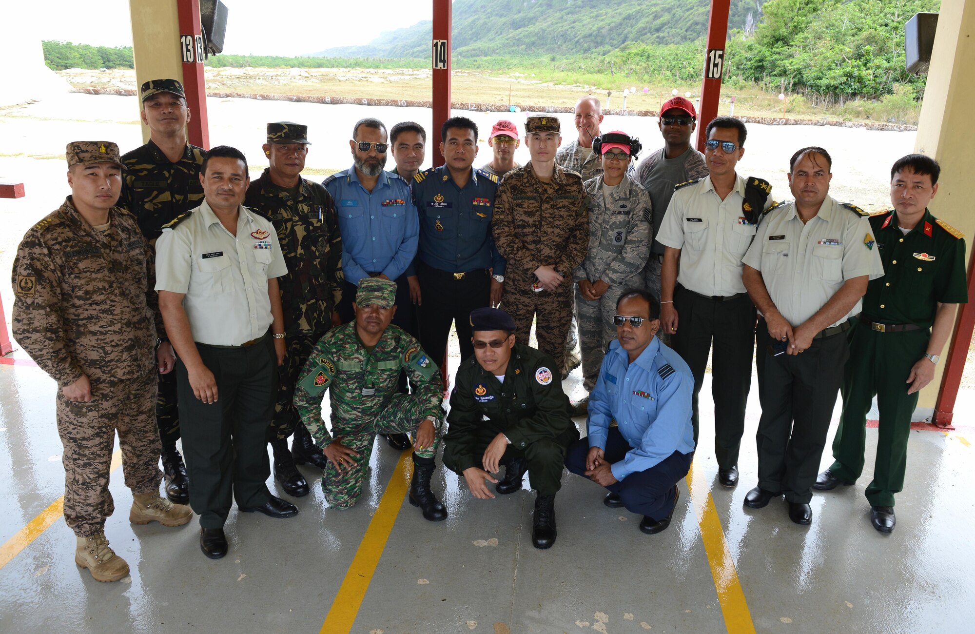 Pacific Defender Security Forces Subject Matter Expert Exchange attendees visit a Combat Arms Training Maintenance Site Feb. 3, 2016, at Andersen Air Force Base, Guam. Pacific Defender 16-1 was a five-day event that enhanced strong personal relationships and cooperation with selected Indo-Asia-Pacific nations. (U.S. Air Force photo/Airman 1st Class Arielle Vasquez)