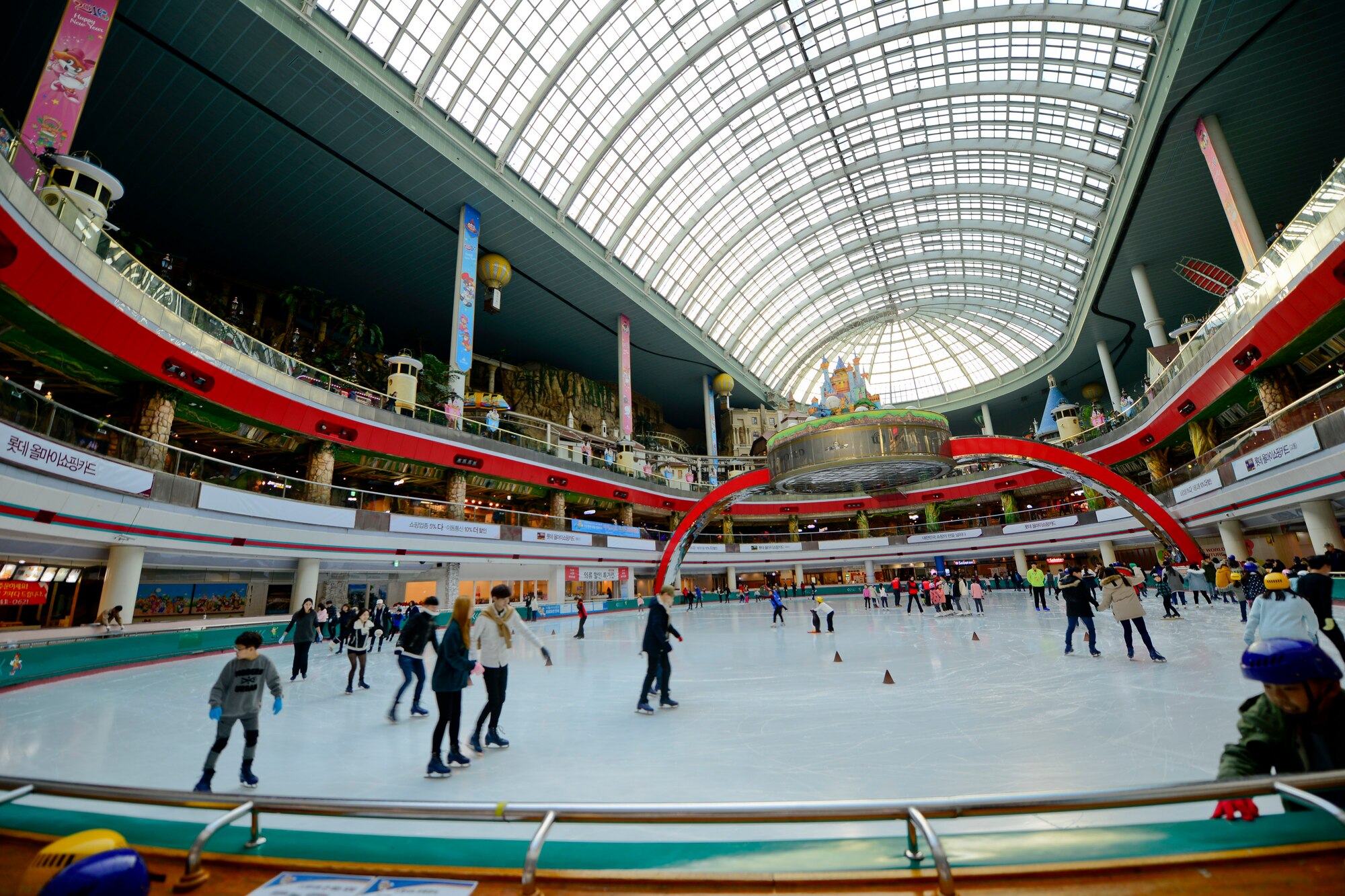 The Lotte World Mall is filled with hundreds of stores and restaurants and includes an entire indoor theme park and ice rink for families to visit. Lotte World and Lotte World Mall is centrally located at Jamsil Station in Seoul. (U.S. Air Force photo by Senior Airman Kristin High/Released)
