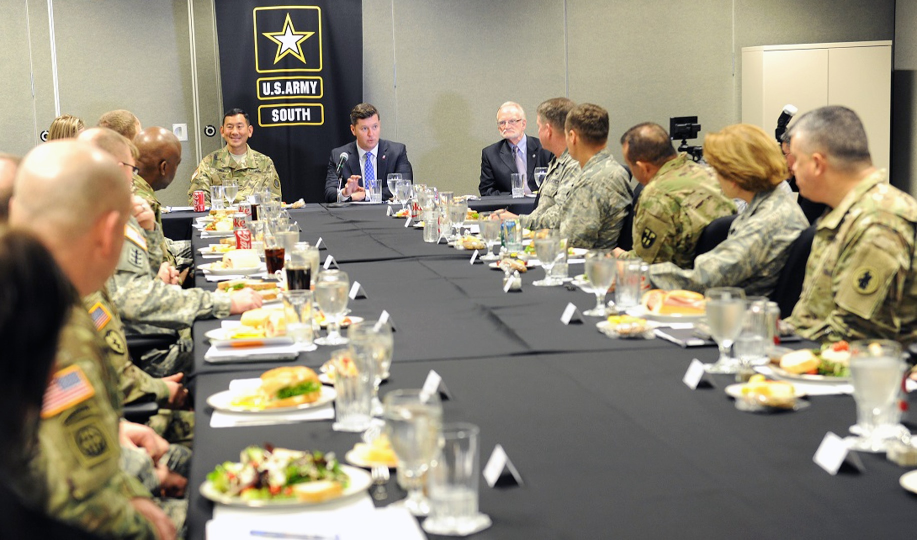 Acting Secretary of the Army Patrick Murphy spoke to U.S. Army South’s adjutant general conference participants during his visit to Fort Sam Houston Jan. 20-21. Murphy received a briefing on the State Partnership Program and command brief on U.S. Army South’s mission and operation. Army South hosted the conference to synchronize efforts with Army National Guard partner states and Army National Guard Bureau in support of U.S. Southern Command’s State Partnership Program.