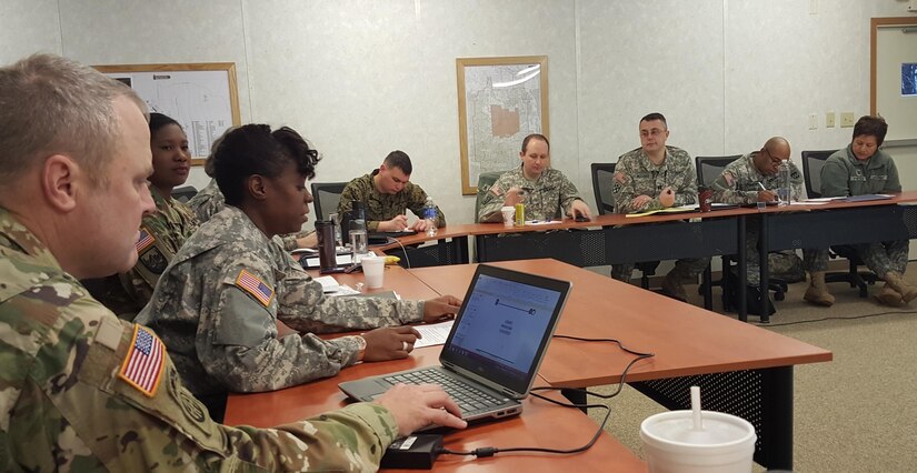 U.S. Army Lt. Col. Monica Womack, USARC Deputy Chief of Training and Readiness-West focuses on unit and individual readiness and assignments while briefing Rehearsal of Concept for Exercise News Day.
Exercise News Day is a first ever United States Army Reserve Command public affairs exercise designed to support the public affairs warfighter, the combatant commander, and serves to keep the public informed, and help the public maintain confidence in America's Army and its readiness to conduct operations in peacetime, conflict and war.