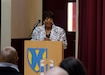 Myrtis Womack Johnson, the founder of Save Our Graves Foundation, speaks during the 7th Mission Support Command’s African American/Black History Month observance Friday February 5, 2016 on Daenner Kaserne in Kaiserslautern, Germany. This year’s theme is “Hallowed Grounds: Sites of African American Memories.” (Photo by Sgt. 1st Class Matthew Chlosta, 7th Mission Support Command Public Affairs) 