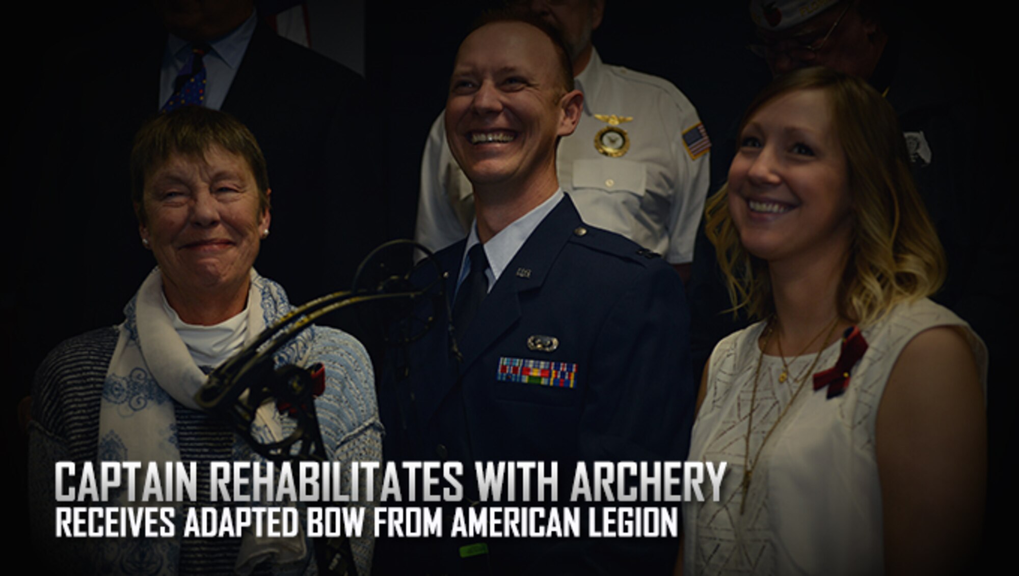 Capt. Christopher Cochrane, an intel officer recently retired from Air Force Special Operations Command, received the adaptive compound bow from Albert Diaz, Veteran’s Service Director from the Florida headquarters.