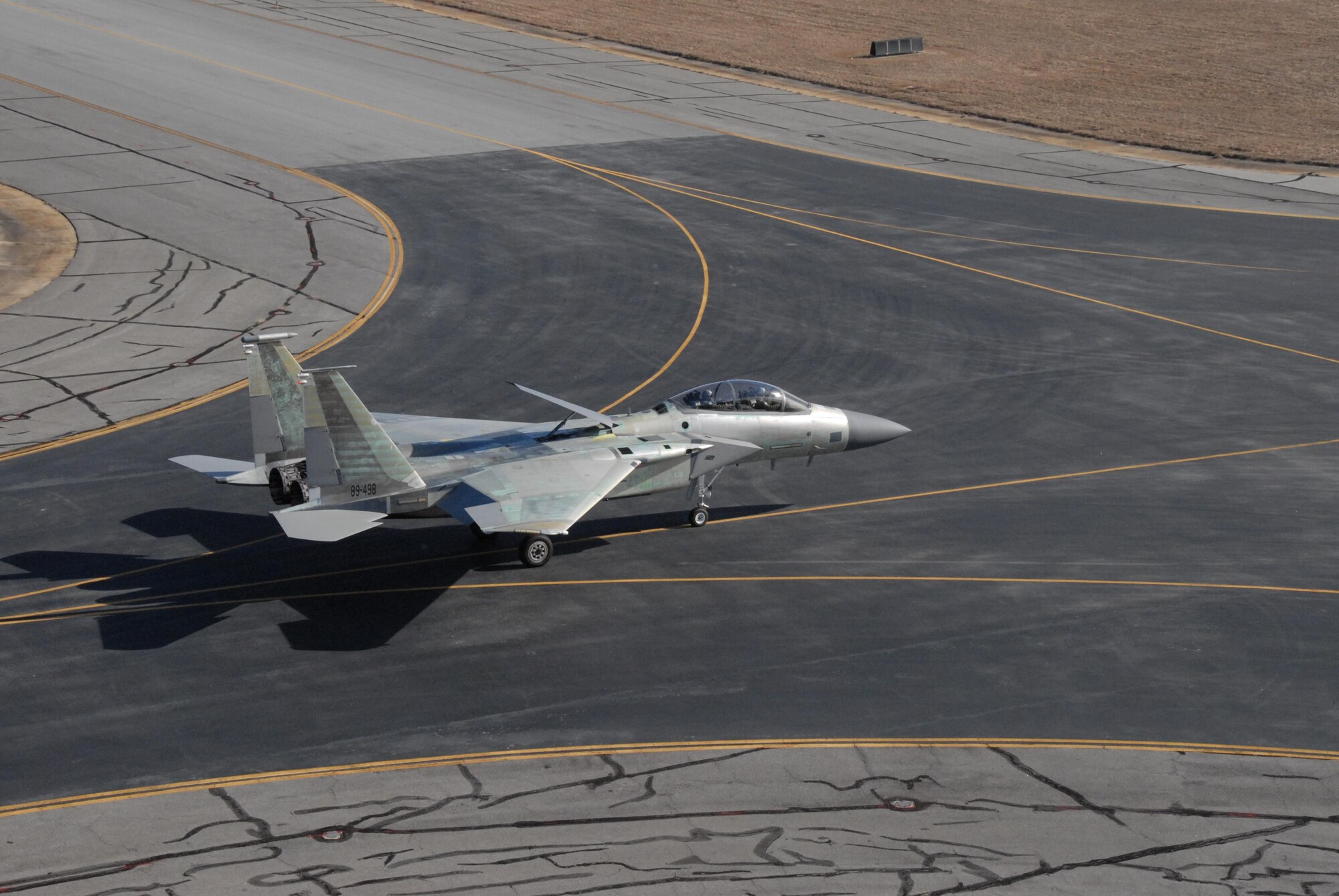 A test pilot at Robins Air Force Base, Ga., prepares to put an F-15 Eagle through its paces prior to a functional test flight. Air Force pilots will be patrolling the skies above Levi’s Stadium in Santa Clara, Calif., on Feb. 7, 2016,  as part of the security measures being put in place for this year’s Super Bowl. (U.S. Air Force photo/Roland Leach)