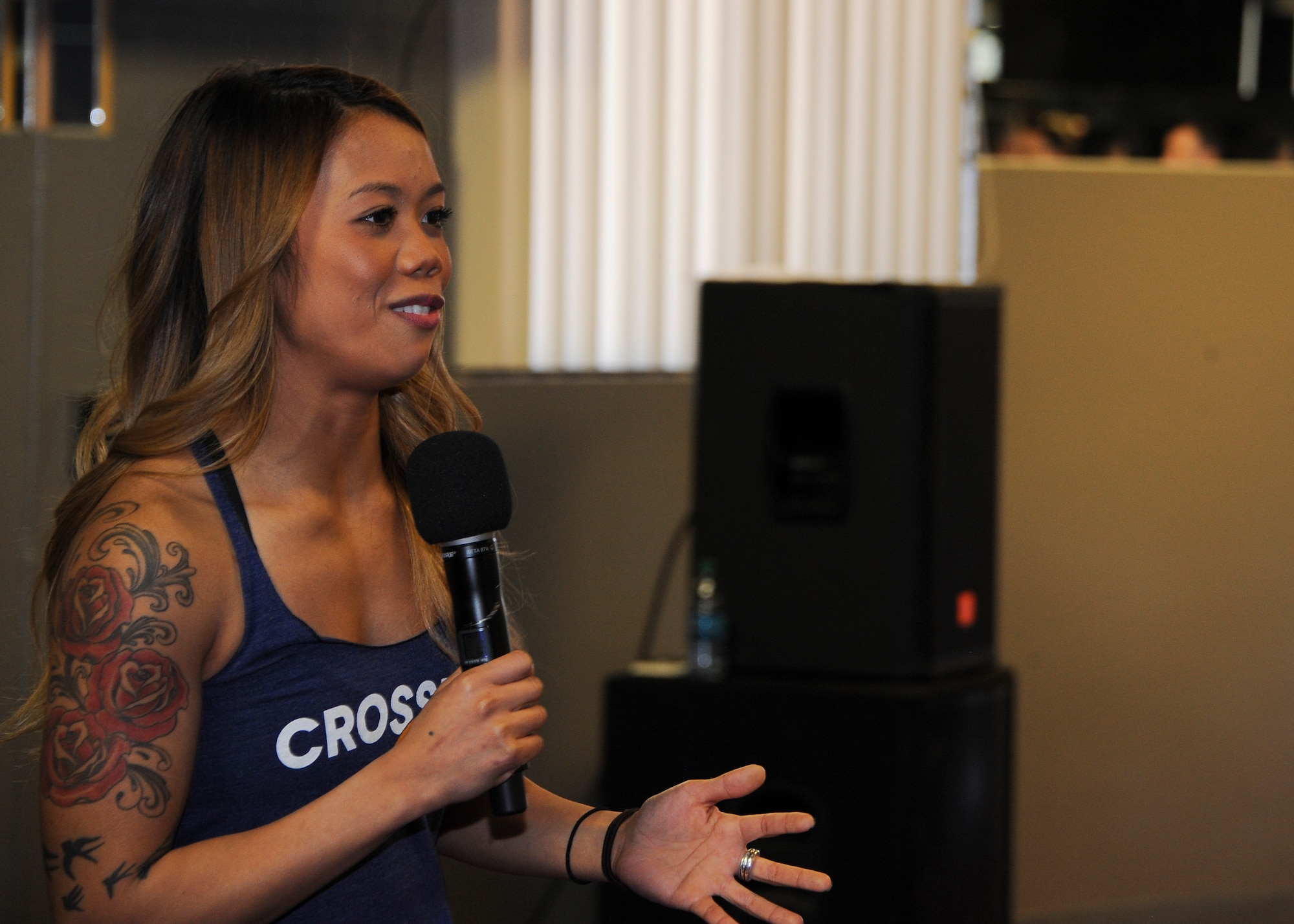 U.S. Air Force Staff Sgt. Camille Galang, 355th Fighter Wing Command Post emergency action controller, proposes her request for CrossFit instructors and their training during the first ever Innovate DLT event at Davis-Monthan Air Force Base, Jan. 29, 2016. Innovate DLT was an opportunity for Airmen to pitch their original ideas to the 355th Fighter Wing commander and a panel of judges. (U.S. Air Force photo by Airman 1st Class Ashley N. Steffen /Released)