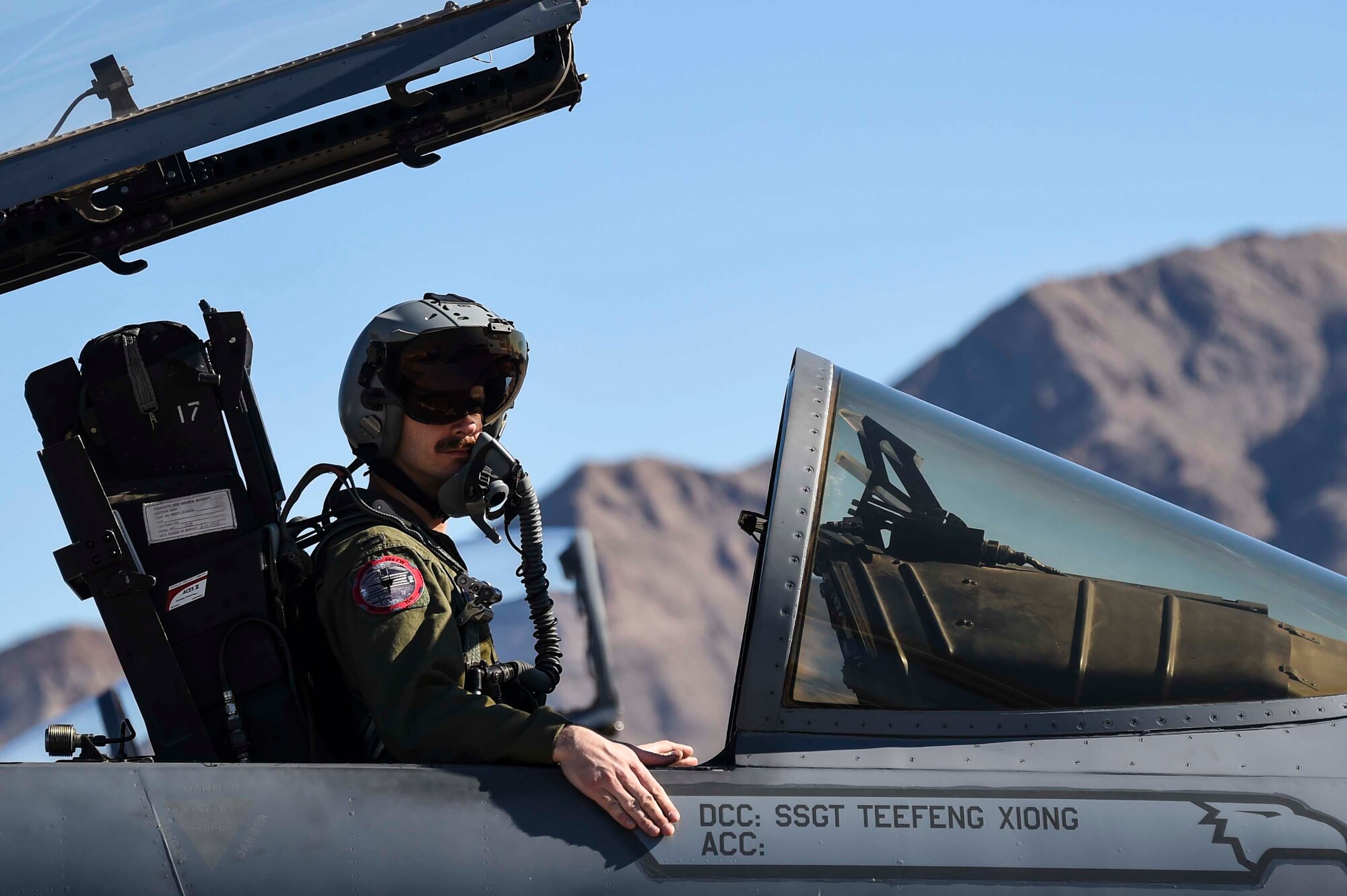 U.S. Air Force 1st Lt. Jonathan Pavan, 194th Fighter Squadron pilot, prepares for a combat training mission at Nellis Air Force Base, Nev. Feb. 3, 2016, as part of Red Flag 16-1. There are more than 30 military units from the U.S. and its allies participating in this exercise, which provides the combat air forces the opportunity to fight and train in a peacetime environment, and win together. (U.S. Air National Guard photo by Senior Airman Klynne Pearl Serrano)