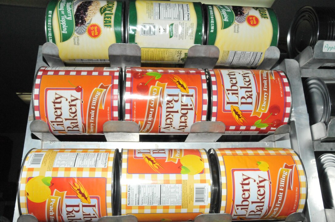 The 379th Expeditionary Force Support Squadron ration warehouse staff orders food three times a week at Al Udeid Air Base, Qatar. Nonperishable items, such as canned goods, are part of the weekly order. (U.S. Air Force photo by Tech. Sgt. Terrica Y. Jones/Released)