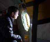 An employer looks out the window of the KC-135 Stratotanker during the 459th Air Refueling Wing’s annual Employer Appreciation Incentive Flight, February 6, 2016 on Joint Base Andrews, Md. The 459th flew nearly 20 employers of Reserve servicemembers during the annual event with the help of the National Committee for Employer Support for the Guard and Reserve and the 756th Air Refueling Squadron. (U.S. Air Force photo/ SSgt. Scott Pauley)