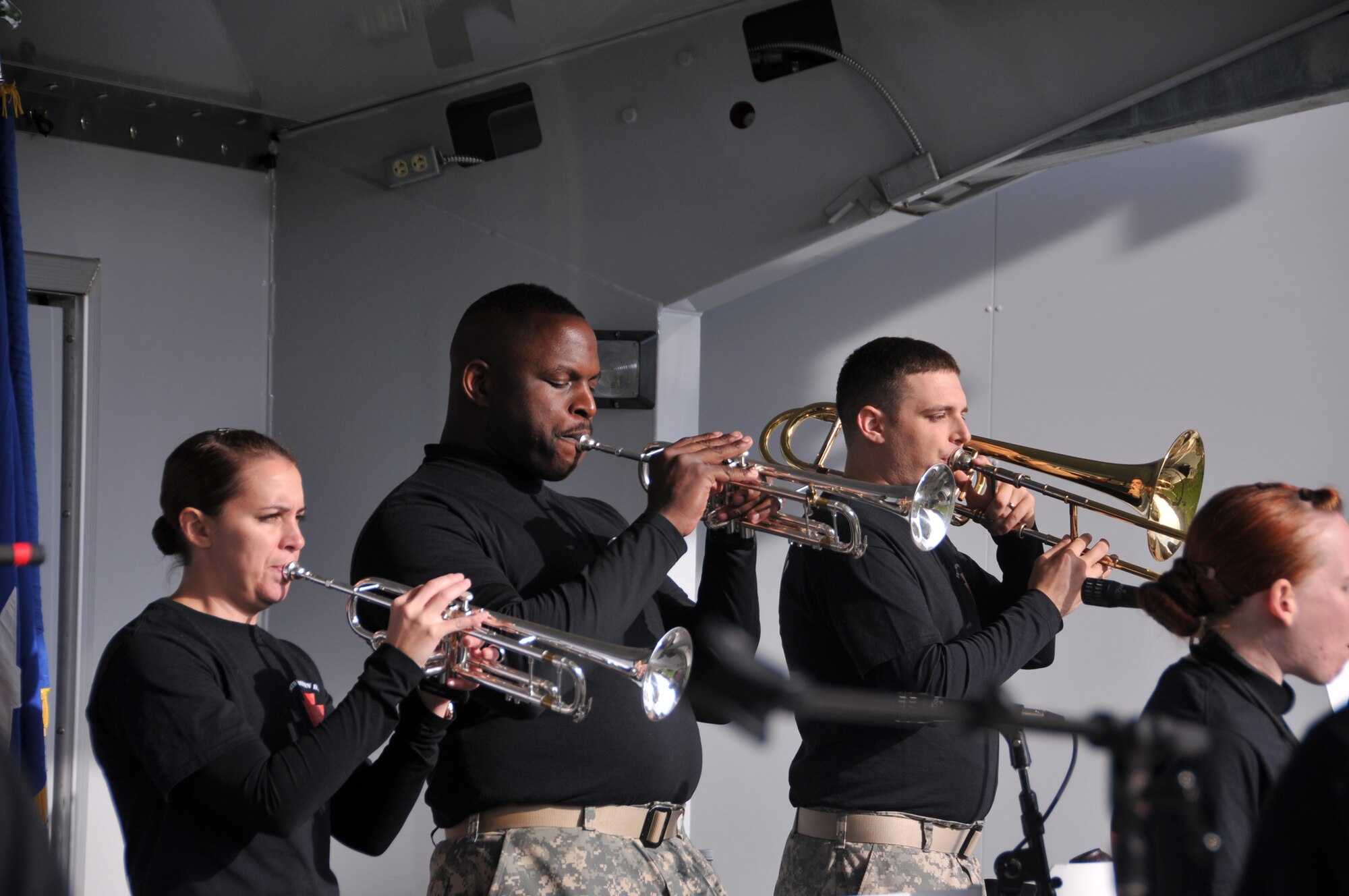 The Pa. Army National Guard 28th Infantry Division Band, the Hit Brigade, performs a variety of songs. The Pennsylvania National Guard joined with the Pennsylvania Department of Conservation of Natural Resources' Point State Park and the Association of the United States Army to organize Steel City Salutes the Troops, Pittsburgh, Nov. 7, 2015. (U.S. Air National Guard Photo by Staff Sgt. Ryan Conley))
