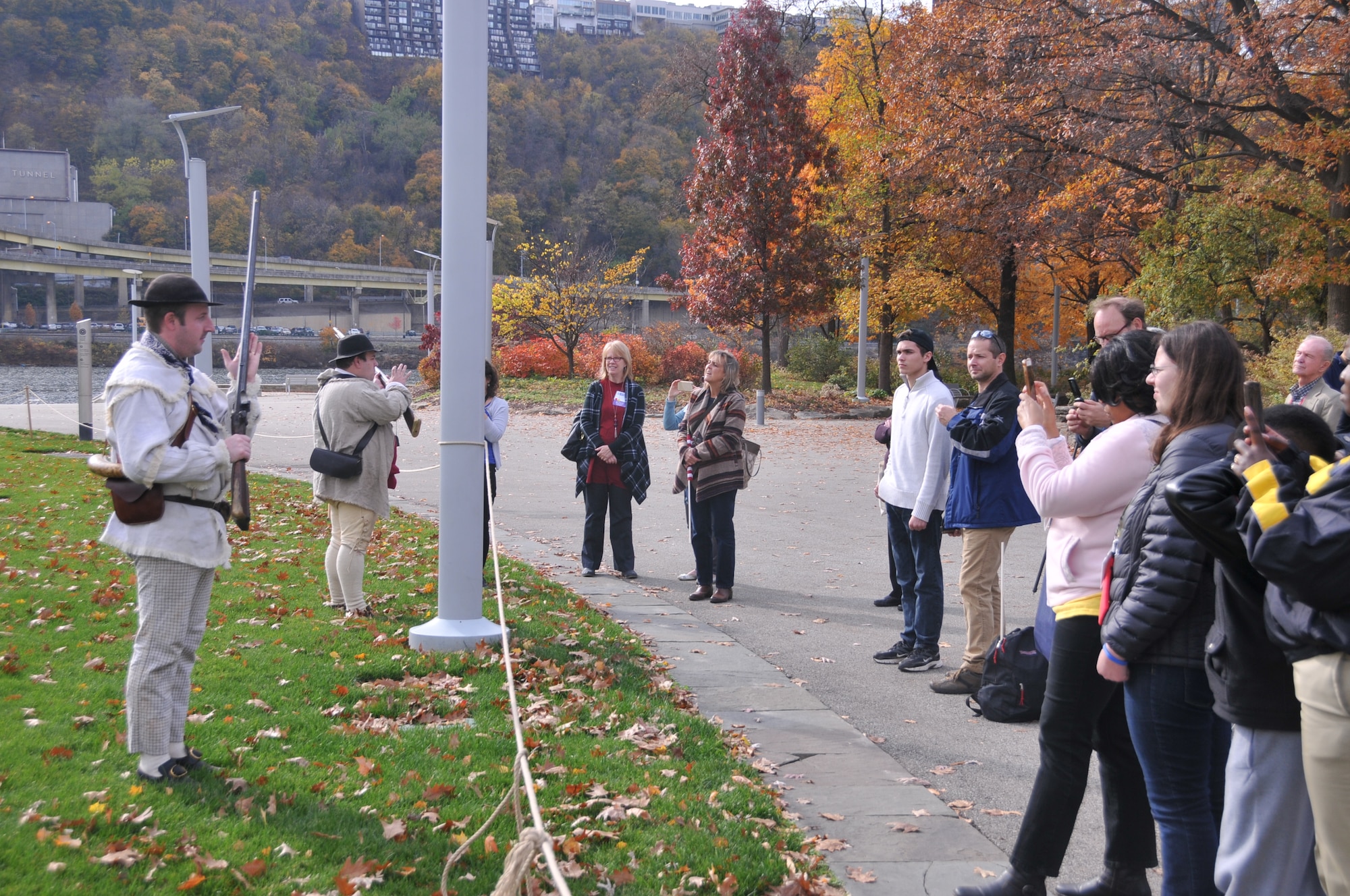 Reenactors from the French and Indian War mount and load their muskets. The Pennsylvania National Guard joined with the Pennsylvania Department of Conservation of Natural Resources' Point State Park and the Association of the United States Army to organize Steel City Salutes the Troops, Pittsburgh, Nov. 7, 2015. (U.S. Air National Guard Photo by Staff Sgt. Ryan Conley)