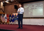 Defense Logistics Agency Director Air Force Lt. Gen. Andy Busch hosts a Town Hall for employees during his Feb. 5, 2016 visit to Defense Supply Center Richmond, Virginia.  He shared insights into the agency’s strategic goals and accomplishments, while urging employees to focus on building relationships and engaging with customers and industry. 