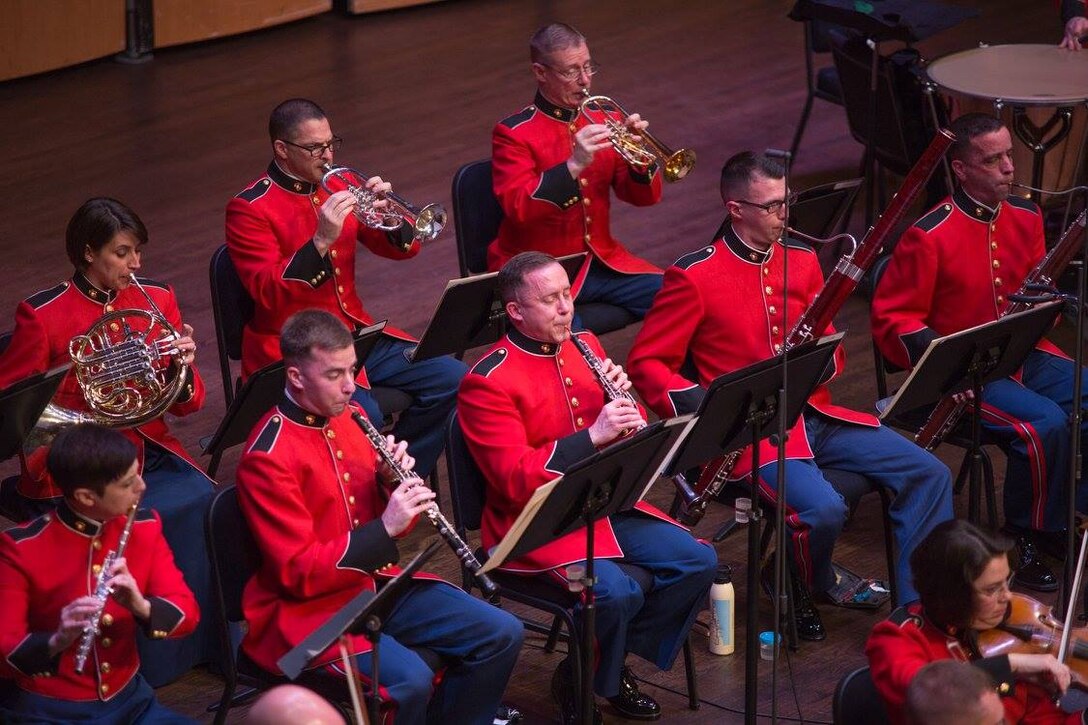 The Marine Chamber Orchestra performed the concert "What's In a Nickname?," featuring Haydn's The Miracle Symphony, Mozart's Jupiter Symphony, and Carl Nielsen's Flute Concerto, on Sunday, Feb. 7 at Northern Virginia Community College's Schlesinger Concert Hall in Alexandria. (U.S. Marine Corps photo by Staff Sgt. Brian Rust/released)