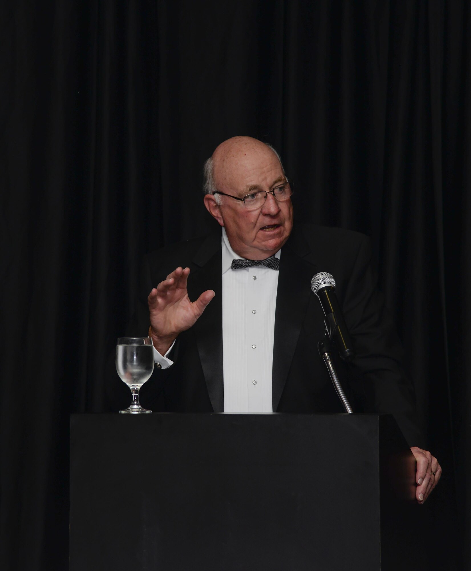 Retired Maj. Gen. Thomas Deppe delivers the keynote speech at the F.E. Warren Air Force Base 90th Missile Wing 2015 Annual Awards Ceremony Feb. 5, 2016, in the Cheyenne, Wyo., Holiday Inn. He traveled from his home in Florida to share his 42 years’ worth of Air Force wisdom with the crowd and award winners. (U.S. Air Force photo by Senior Airman Jason Wiese)