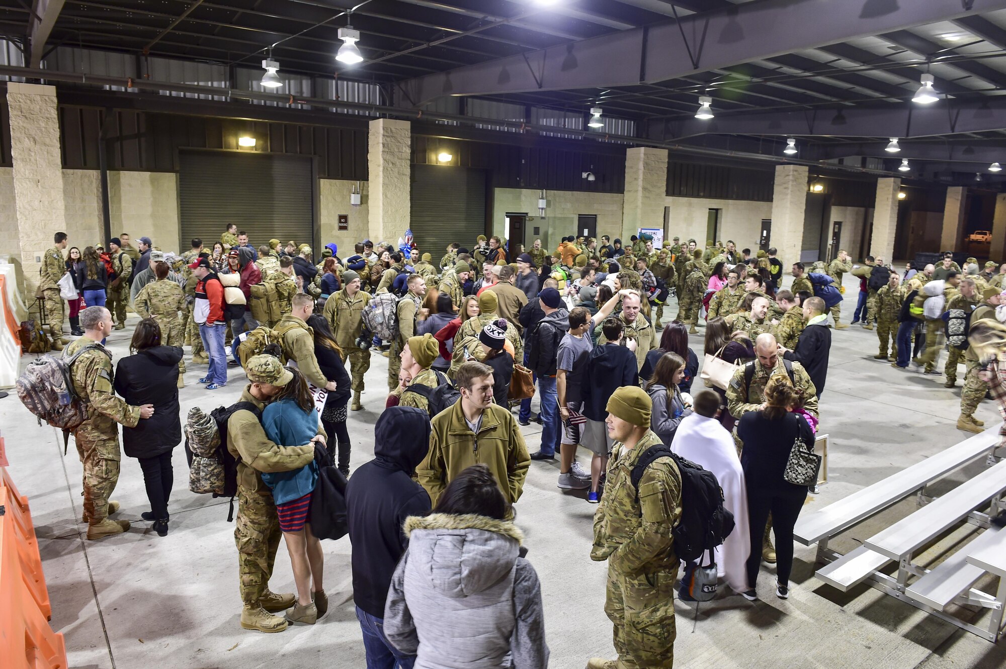 Air Commandos are reunited with their families and friends during Operation Homecoming at Hurlburt Field, Fla., Feb. 7, 2016. Operation Homecoming welcomed 106 Airmen home from their deployment overseas. (U.S. Air Force photo by Senior Airman Jeff Parkinson)