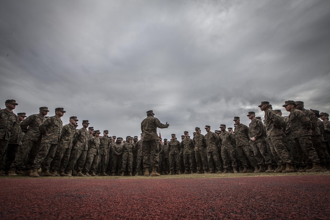 The 18th Sergeant Major of the Marine Corps, Ronald L. Green, speaks to Marines assigned to Marine Forces Reserve and Marine Forces North aboard Marine Corps Support Facility New Orleans, LA, Jan. 20, 2016. 